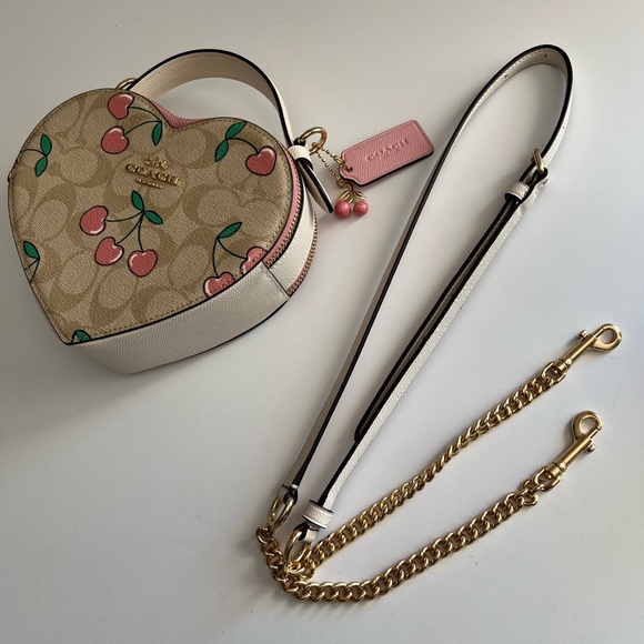 COACH Heart Shaped Crossbody in Signature Canvas with Heart Cherry Print - Picture 7 of 12